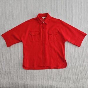 Ann Mashburn Women's Top Size XS Lipstick Red Oversized Boxy Quiet Luxury NWT